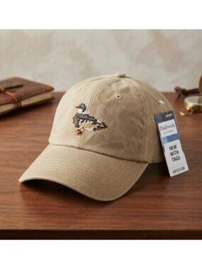 NWT Patchwork by La Valentina BEIGE WAXED COTTON BASEBALL CAP W/NEEDLEPOINT DUCK